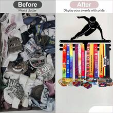 1PC Speed Skating Gold Silver Bronze Medal Display Rack, Metal Wall Decor Storage Rack, Suitable For Sports Awards, Weatherproof Display Collection - Perfect For Sports Enthusiasts And Athletes - Indoor And Outdoor Display, Ideal Gift For Sports Fans And Champions - Black - View 3