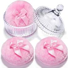Teenitor 2pcs Soft Powder Puff And Container, Reusable Powder Puff Container With Puff, Glass Crystal Box For Soft Velvet Body Powder Puff Pink - Multicolor - View 1