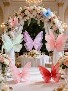 6/3/1pcs Silk Artificial Butterflies, Large Tulle Fake Butterflies For Wedding Decoration, Window Display, Outdoor Garden Decor, Birthday Theme Party Decoration, Home Decor, Wreath Decoration, Large Floral Decoration, Table Centerpiece - Multicolor - View 11