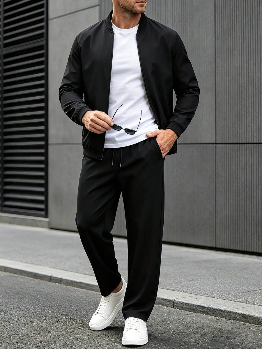 Men's Casual Lightweight Jacket And Pants Set, Suitable As Gift For Boyfriend, Husband, Father Sports