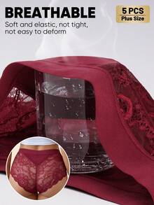 MEIYATING 5pcs Plus Size Women Mid-High Waist Lace Trim Semi-Sheer Sexy English Fashion Print Comfortable Lightweight Triangle Panties Summer - Multicolor - View 6