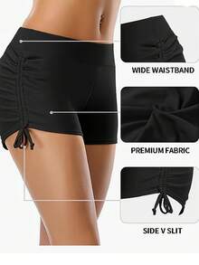 Simple And Versatile Plus-Size Women's High-Waisted Drawstring Swim Bottoms, Anti-Chafing Swimwear Bottoms For Beach And Pool - Black - View 4