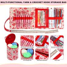 1 Set Printed Yarn Storage Bucket Bag + Crochet Storage Roll Bag, Multi-Pocket Portable Knitting Tool Tote Bag, Storage For Handmade DIY Sewing And Knitting Supplies, Suitable For Home Or Travel - Yarn Storage - View 5