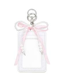 1 PC Transparent Photocard Holder With Pearl Bow & Hook Loop Closure - Suitable For Bus ID Badges, Opening Display Case For Photocard, Back To School - Multicolor - View 8