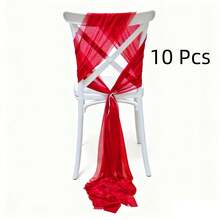 10 piezas de bandas de tul para boda, cinta decorativa para respaldo de silla, tela de queso rectangular, accesorios rústicos para fotografía, decoración elegante para cena de aniversario, fiesta de graduación, barbacoa, ceremonia y recepción - Rojo - Ver 6
