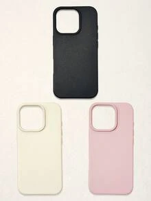 3pcs Solid Color Faux Leather Texture Waterproof Anti-Slip Anti-Fall Phone Cases, Matte Soft TPU Shockproof Protective Covers, Minimalist Aesthetic Dopamine Black / Pink / Cream White Phone Cases, Daily Use & Birthday / Valentine's Day / Mother's Day / Anniversary Gift Choice, Compatible With Iphone Case& Galaxy Case - Multicolor - View 47