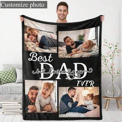 1pc Customizable Photo Blanket, Photo Blanket, Memorial Blanket. Personalized Father's Day Gift For Dad, Dad Customized Photo Blanket, Unique Birthday Gift For Husband, Boy, Personalized Blanket, Personalized Photo Blanket, Personalized Throw Blanket, Personalized Baby Blanket, Newborn Blanket, Suitable For Mother's Day, Birthday, Children's Day, Father's Day, Wedding, Christmas, Halloween, Applicable To Home Sofa, Bed, Car, Bedroom, Living Room, Sofa Blanket, Carpet, Home Bedding, Customized Image Blanket,