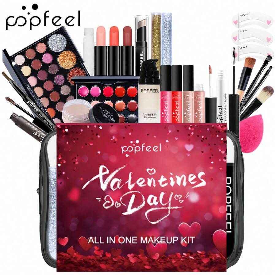 POPFEEL Valentine's Day Makeup Set, Includes Eyeshadow, Lip And Eye Products, Long-Lasting And Easy To Use, Comes With Portable Storage Bag, Suitable For Daily, Travel And Romantic Looks - Baby Pink - View 1