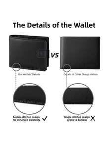 HOVI'S [Vintage Wallet] 男士多功能復古短夾，1個 PU 皮革拉鍊錢包 | 送給男士的理想禮物 - 黑色 - 查看 4
