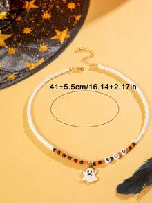 imoli 1 pièce/Collier pendentif fantôme en perles de lettres acryliques d'Halloween, convient pour une fête effrayante et mignonne, accessoire de costume d'Halloween, bijou - 27134-2-couleurs - Voir 11