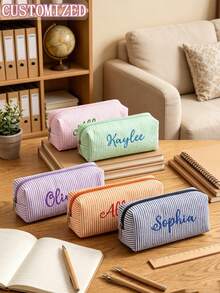個性化細條紋筆袋，客製化姓名收納袋，返校季，男孩女孩開學首日客製化禮物 - 彩色 - View 7