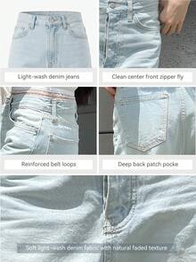 YIU Light Wash Women's Casual Straight Leg Denim Jeans, Long Non-Stretch With Pockets, Perfect For Spring Outfits - Baby Blue - View 10