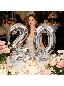 2pcs Silver Extra Large 126.68cm/42inch Number Balloons (18/20/30/50) Number Balloon Set, Giant Large Size Number Foil Balloons, Suitable For First Birthday, Birthday, Anniversary, Anniversary Party Decoration, Anniversary Celebration Event Decoration, - 20 - View 5