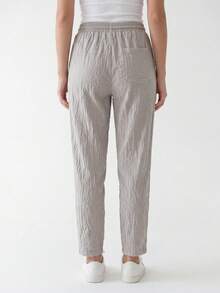 Pantalones casuales de mujer de corte holgado con cintura elástica - Beis - Ver 2