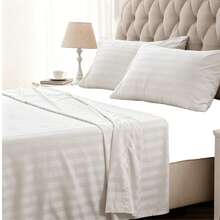 3pcs Luxury Satin Stripe Bedding Set, Soft & Breathable, All Season, 1 Flat Sheet + 2 Pillowcases - White - View 7