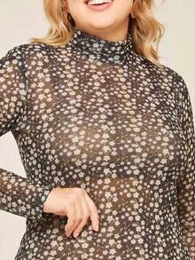Blusa Manga Longa Tule Feminina Onça Poá Xadrez Transparente Segunda Pele Plus Size Moda Trend Blusa Manga Longa Tule Feminina Onça Poá Xadrez Transparente Segunda Pele Plus Size Moda Trend - FLORES - Visão 1