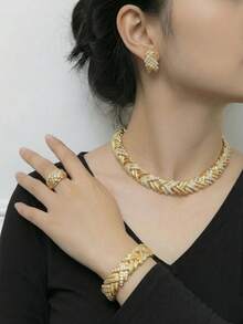 Jewelry Luxury 18K Gold Plated Circle Jewelry Set Mother's Day Gift Respect And Admiration She Deserves It - Gold - View 3