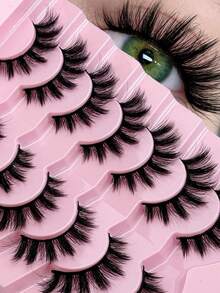 New 7 Pairs Manga Lashes Eyelashes 3D Faux Mink Lashes Natural Eyelashes Black Eyelash Stem False Eyelashes Cat Eye Lashes Eyelash Extension Effect Portable For Traveling Or Daily Makeup - View 2