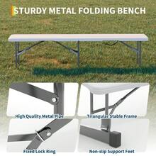 BouPower 6 Feet Folding Bench, 2-Pack Plastic Folding Bench With HDPE Top & Handle, Portable In/Outdoor Picnic Party Camping Dining Seat For Picnic, Camping, Parties & Sports Events - White - View 4