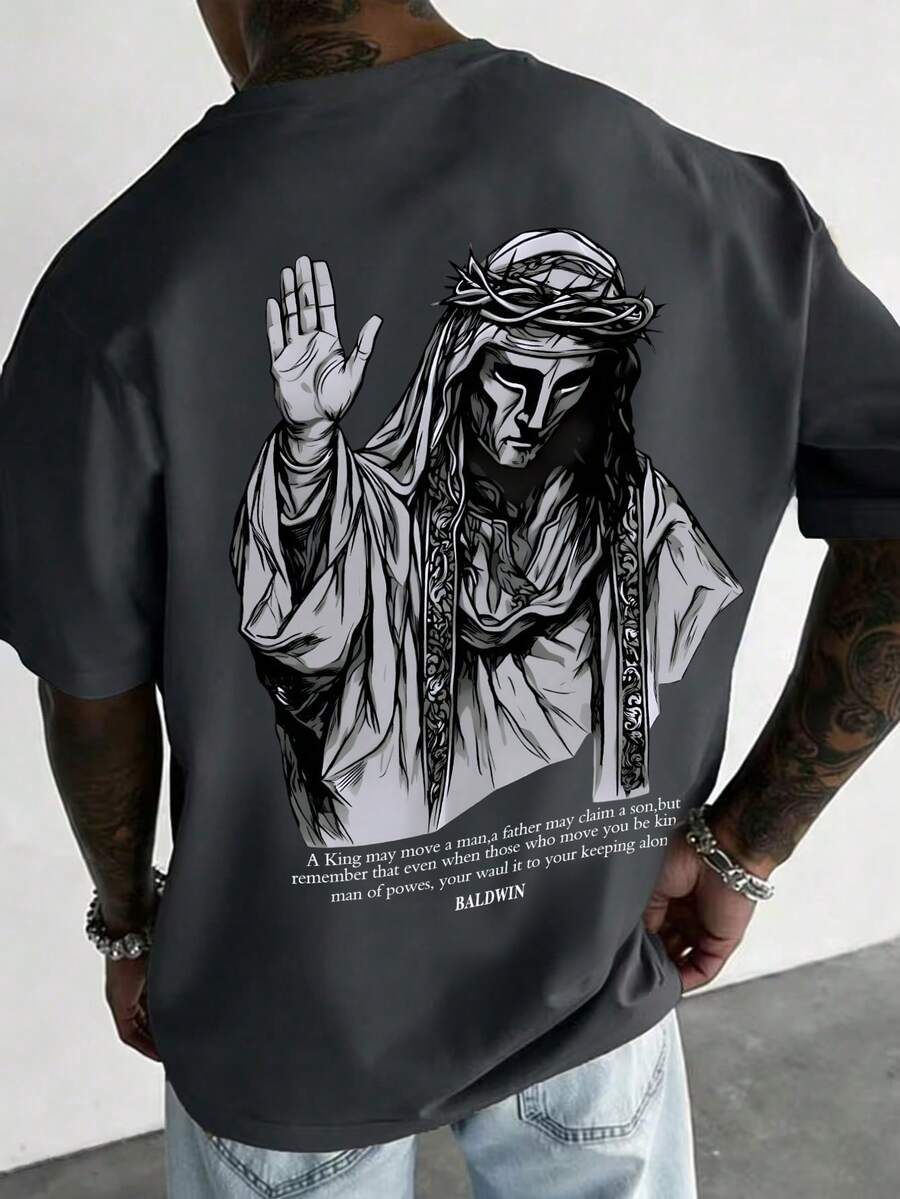 Manfinity Dauomo Men's Short Sleeve T-Shirt With Round Neck And Cartoon Print, For Summer. - متعدد الألوان 10 - مشاهدة 1