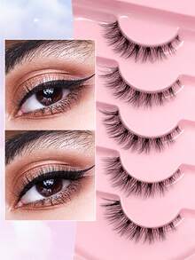 ENCHUW 5 Pairs Natural Fluffy Soft Transparent Stem False Eyelashes Extension - 黑色 - 查看 3