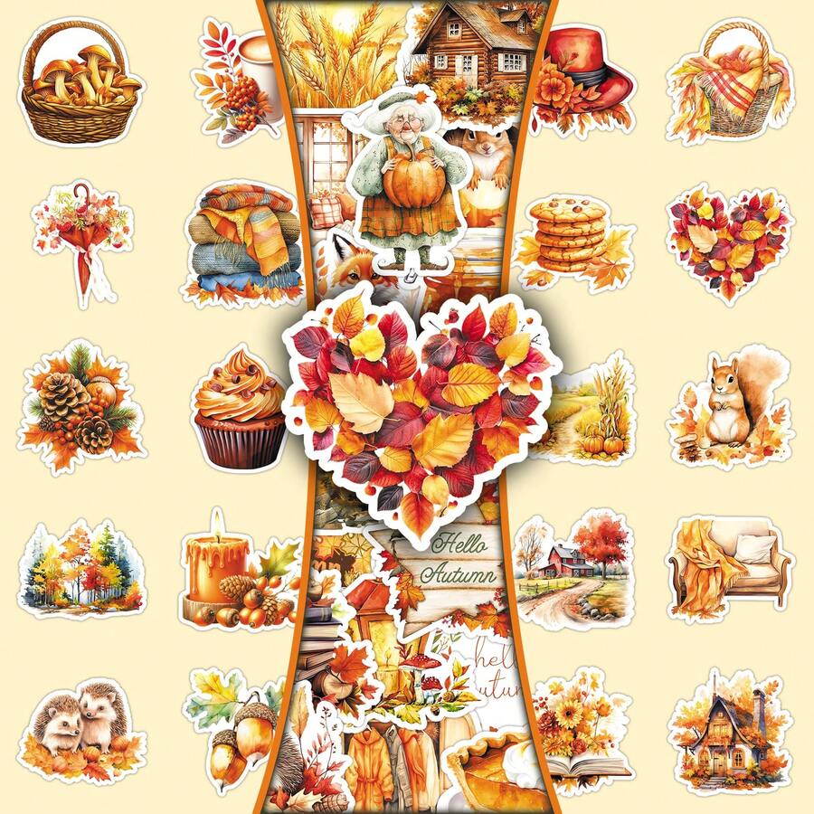 50pcs Autumn Fresh Orange Cartoon Cute Girly Hedgehog Decorative Stickers For Cabinet And Message Board - 50 Photos Of Golden Autumn - View 1