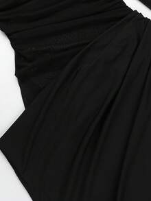 WOWDARK Summer Dress, Black Fashionable Elegant Off-Shoulder Mesh Hollow Out Slim Fit Dress, Gatherings, Parties, Travel, Vacation, Beach - 黑色 - 查看 11