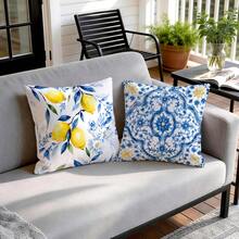 4pcs/1pc Fronha de Almofada em Porcelana Azul e Branca com Padrão Floral de Limão Sem Enchimento, Fronha de Almofada Impressa em Um Lado, Adequada para Sala de Estar, Quarto, Decoração de Casa, Fronha de Almofada para Todas as Estações - Multicolorido - Ver 8