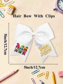 1 pieza Clip para el cabello con lazo grande y estampado de lápiz de dibujos animados de vuelta a la escuela, pasador de cinta preppy, accesorio para el cabello dulce para estudiantes niñas - El hombre del sombrero - Ver 5