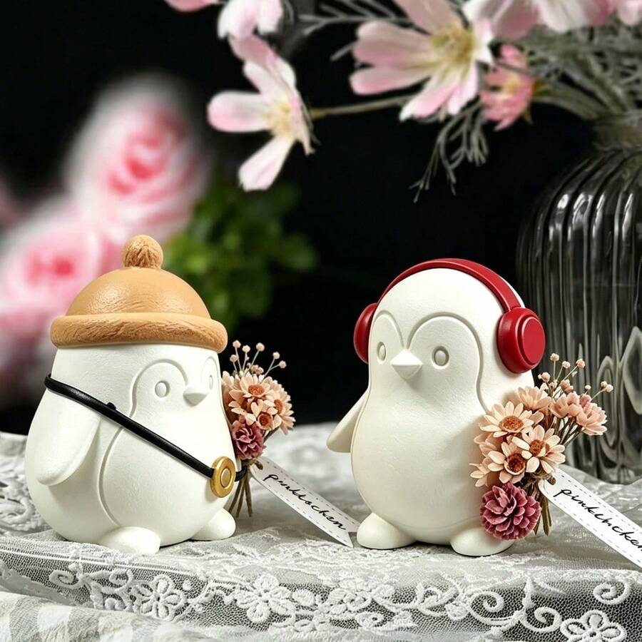 Cubulo Set 2 Buah Cetakan Silikon Resin Penguin Lucu, Cocok untuk Resin Epoksi, Lilin Aromaterapi, Plester, Cetakan Pengecoran Resin Sabun, Kerajinan Tangan DIY, Dekorasi Rumah untuk Pesta Natal dan Halloween