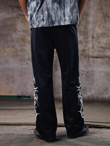 Skyrend Pantalón de chándal casual con estampado gráfico, corte y holgado, estampado de grafiti en inglés, ropa de calle cómoda para el verano, estilo emo de los 2000 - Negro - Ver 2