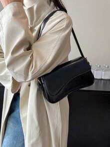 Nuevo bolso de hombro con solapa versátil para uso diario y desplazamientos - Negro - Ver 4