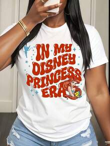 Disney In My Disney Princess Era Ariel And Flounder Print T Shirt Women Casual Summer Fashion Streetwear Style - White - View 1