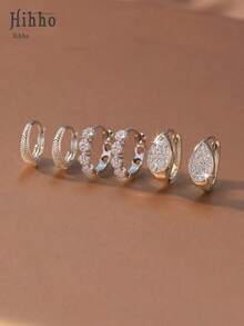 Hihho Set Anting Tusuk Zirkonia 6 Buah/Set, Menggabungkan Elemen Bunga dan Tetesan Air, Gaya Manis dan Ceria, Daun Semanggi Empat Kelopak, Desain Rhinestone Penuh Berongga, Mewah dan Indah, Lingkaran Sederhana, Gaya Liontin Daun Semanggi Empat Kelopak, Menyeimbangkan Kesederhanaan dan Dekoratif. Zirkonia yang Terpasang Rapat, Kilau Kuat, Cocok untuk Sehari-hari, Bepergian, Bersosialisasi Ringan, dan Lainnya - Perak - View 14