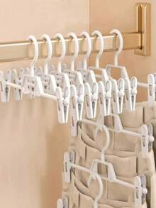 Multifunctional Hanger, Telescopic Non-Marking Anti-Slip Closet Storage Rack, Pants Hanger Clips, Suitable For Jeans, Skirts, Tops, Shoes, Boots - White - View 1