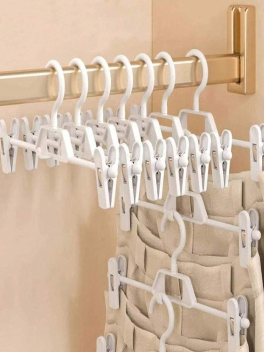 Multifunctional Hanger, Telescopic Non-Marking Anti-Slip Closet Storage Rack, Pants Hanger Clips, Suitable For Jeans, Skirts, Tops, Shoes, Boots - White - View 1