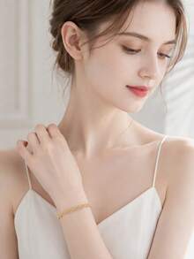 1 pieza Pulsera de moda para mujer con superficie curva cruzada súper brillante con cielo estrellado completo, brazalete de joyería de lujo ligero, exquisito, elegante y de alta gama con incrustaciones de circonita - S62959 - Ver 4