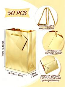 Metallic Gold Gift Bag Set With Tags, Gold Foil Finish, Glossy Surface, Waterproof, With Handles, Suitable For Birthday Party, Anniversary, Wedding, Baby Shower - Multicolor - View 3