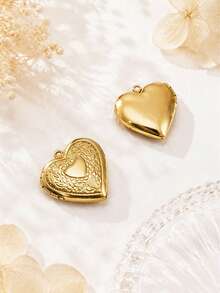 8pcs Fashion Stainless Steel 18K Gold Plated Heart Shaped Locket Pendant, Photo Locket Small Box With Flip Cover, DIY Unique Ideal Gift For Friends Birthday, Family, Mom/Grandma/Wife Anniversary Gift, Autumn Fashion, Casual, Vintage, Personalized, Daily Wear, Prom, Mother's Day, Valentine's Day, Graduation, Wedding - Multicolor - View 7