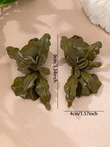 1對大號綠色蘭花耳環－超大花朵耳釘，女性獨特飾品，適合派對、度假與日常穿戴 - 花朵耳環 - 查看 3