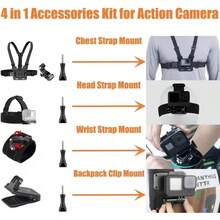 9-Piece Universal Accessory Kit For OSMO Action, Insta 360 APro And Other Action Cameras, Including Chest Strap, Head Strap, 360° Rotating Wrist Mount And Backpack Clip, Adjustable Action Camera Accessory Set - Multicolor - View 5