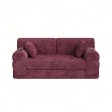 Two-Seater Sofa Bed In Compressed Corduroy, High Back, Metal Frame, High-Density Foam, Two Cup Holders And Four Side Pockets, Ideal For Living Rooms And Small Spaces, Dark Grey - Red - View 1