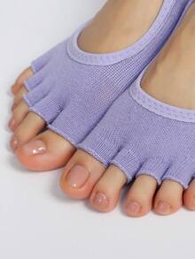 Calcetines de yoga cómodos y antideslizantes con dedos del pie y empeine al descubierto, calcetines protectores para deportes en interiores - Púrpura malva - Ver 6