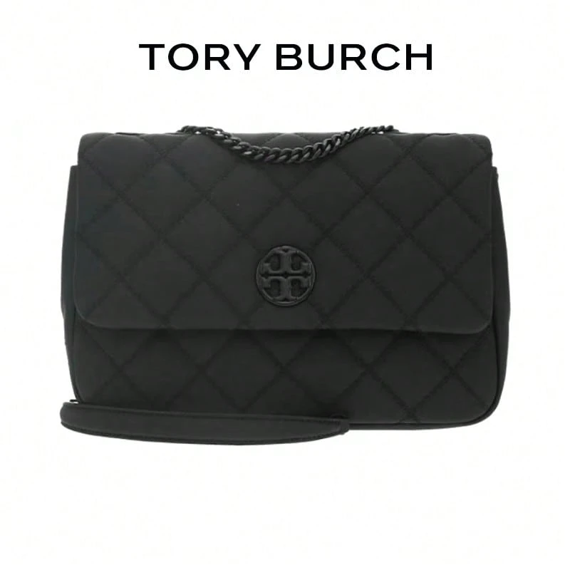 TORY BURCH Willa Classic Double T Logo Quilted Embossed Goat Leather Small Square Bag Medium Size Women's 149681-001 - Black - View 1