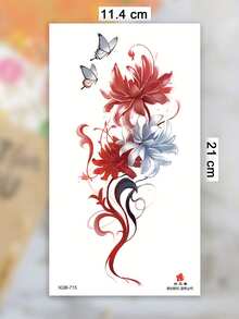 Waterproof Butterfly Flower Temporary Tattoo Sticker For Women, Long Lasting Fake Tattoo Decal For Leg, Arm, Shoulder, Back, Festival Party Vacation Body Art - Multicolor - View 7