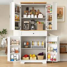 High-End Kitchen Unit With 12 Doors And Drawers (80 X 40 X 180 Cm), Modern Storage Unit For Snacks, Made Of MDF And Chipboard, Sideboard For Dining Room, Kitchen Or Living Room. - White - View 4