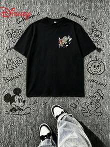 [New]Disney Licensed Toy Story Woody & Buzz Double-Sided Print Tee, Crew Neck Drop Shoulder, Heavyweight Cotton, Skin-Friendly, Daily Commute Tee - 黑色 - 查看 2