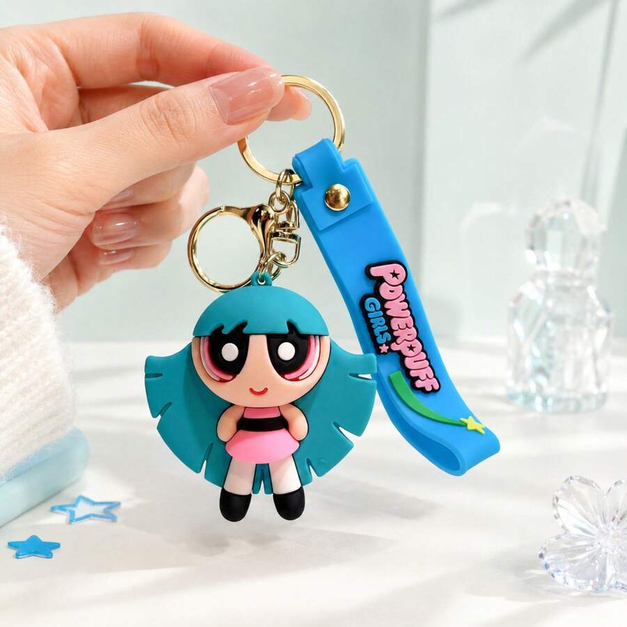 MINISO Powerpuff Girls Bliss 鑰匙圈 可愛3D矽膠公仔吊飾 卡通動漫娃娃 背包掛件 萌系耳機殼裝飾 錢包拉鍊拉環 獨特車鑰匙持有裝飾配件 - 綠松石藍 - 查看 1