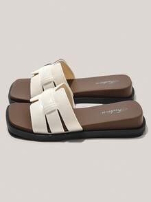 Fashion H-Strap Women's Sandals, Casual Flat Open Toe Slides, Summer Beach & Seaside Slippers - White - View 10
