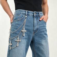 1pc Metal Pants Chain, Hip-Hop Luxury Style, Versatile Jeans Hanging Chain Accessory - Silver - View 3